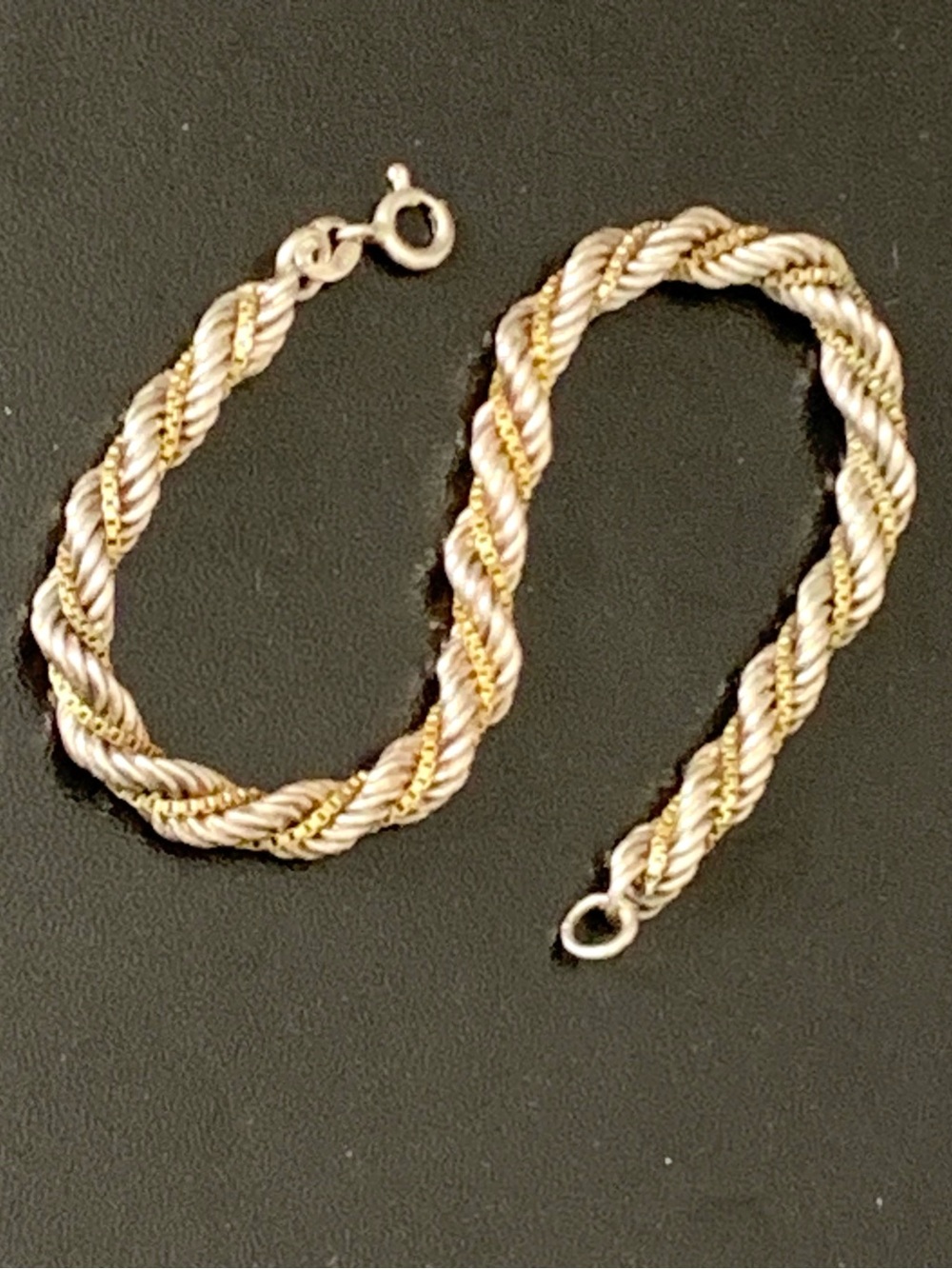 Vintage Italy 925 Sterling Silver Vermeil Rope Chain Bracelet - 7.75" 5mm